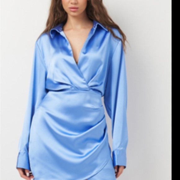 Zara Women's Light Blue Satin Wrap Dress - Picture 2 of 5